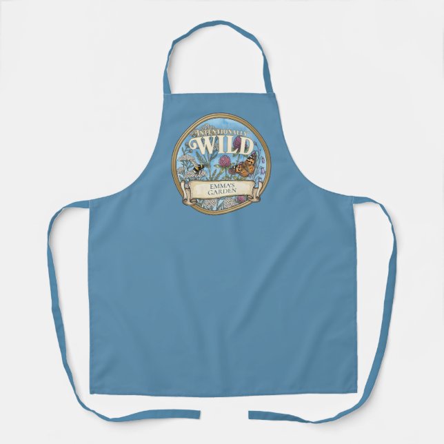 Blue Wild Garden Apron - Custom Pollinator Design (Front)