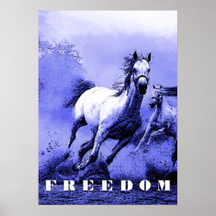 Blue Wild Horses Motivational Freedom Artwork Poster