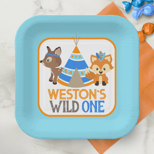 Blue Wild One Boy First Birthday Paper Plates