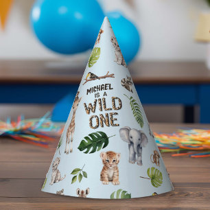 Blue Wild One, Safari Themed Baby Boy 1st Party Hat
