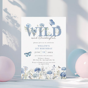 Blue Wild & Onederful Wildflower 1st Birthday Invitation