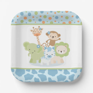 Blue Wild Safari Jungle Animals Party Paper Plate
