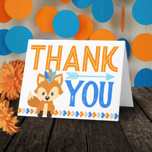 Blue Wild Tribal Fox Party Thank You Card