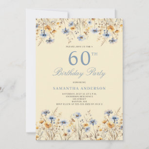 Blue Wildflower 60th Birthday Party  Invitation
