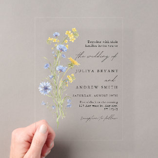 Blue Wildflower Acrylic wedding Invitation