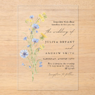 Blue Wildflower  Acrylic wedding  Invitation