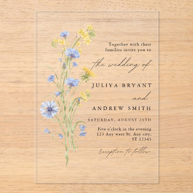 Blue Wildflower  Acrylic wedding  Invitation (Front)