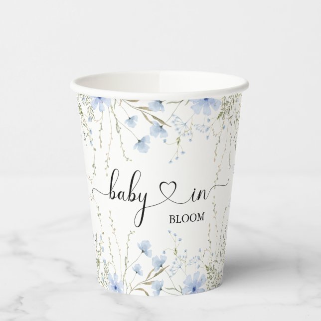 Blue Wildflower Baby Shower Baby in Bloom Paper Cups (Left)