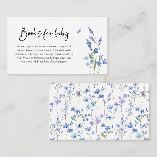 Blue Wildflower Baby Shower Books for Baby Enclosure Card (Front/Back)