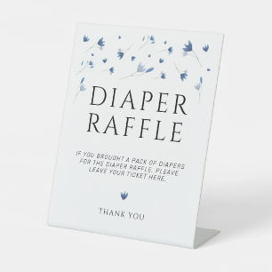 Blue Wildflower Baby Shower Diaper Raffle Pedestal Sign