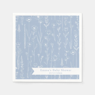 Blue Wildflower Baby Shower   Floral Pattern  Napkin