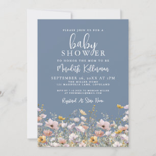 Blue Wildflower Baby Shower Invitation