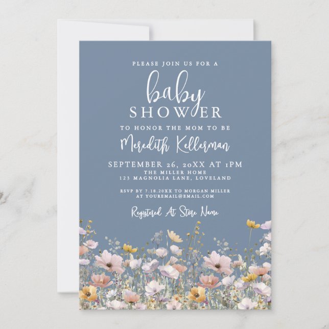 Blue Wildflower Baby Shower Invitation (Front)