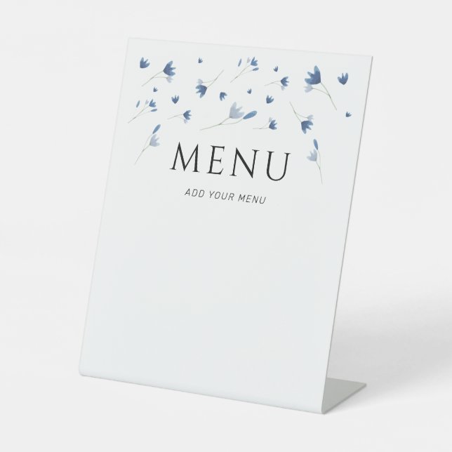 Blue Wildflower Baby Shower Menu  Pedestal Sign (Front)
