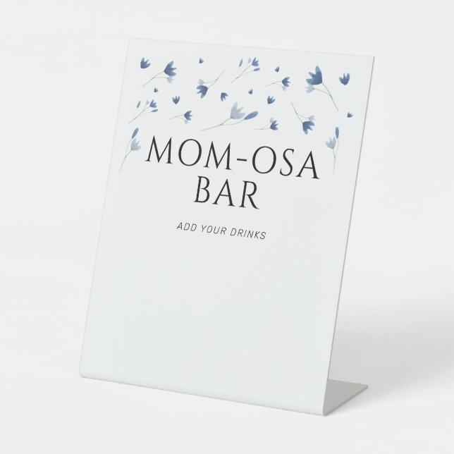 Blue Wildflower Baby Shower Mum-osa Bar Pedestal Sign (Front)