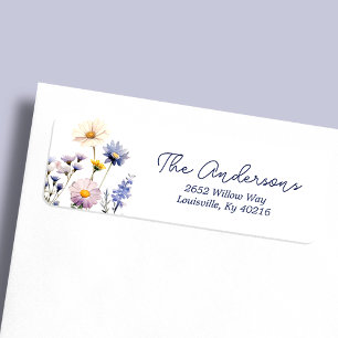 Blue Wildflower Boho Baby Shower Address Return Address Label