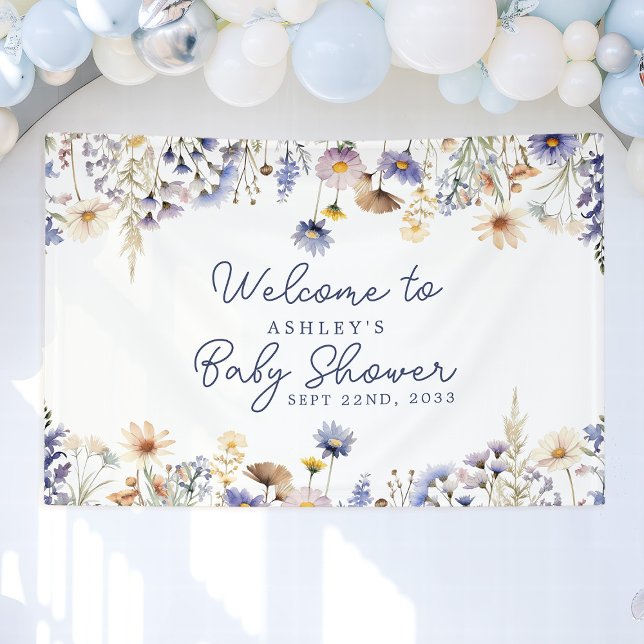 Blue Wildflower Boho Baby Shower Welcome Banner (Creator Uploaded)