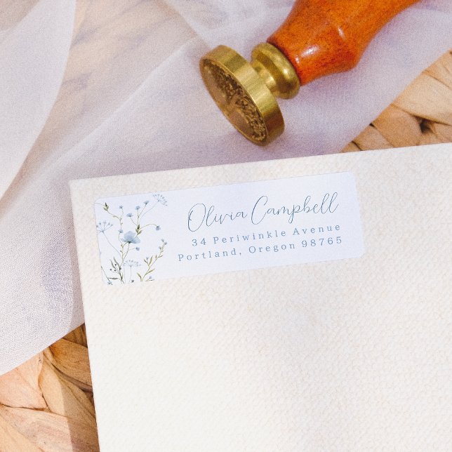 Blue Wildflower Boho Return Address Label (Return Address Label Mock-up)