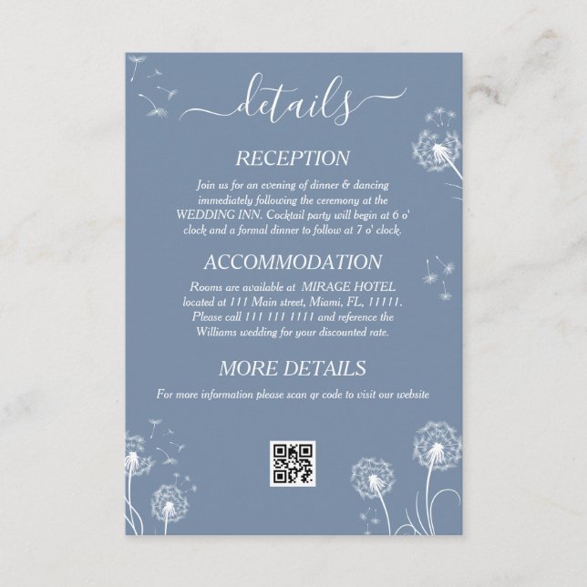 Blue Wildflower Boho Wedding Details Enclosure Card (Front)