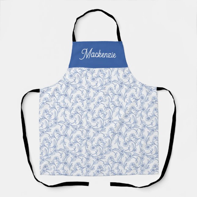 Blue Wildflower Botanical Custom Name  Apron (Front)