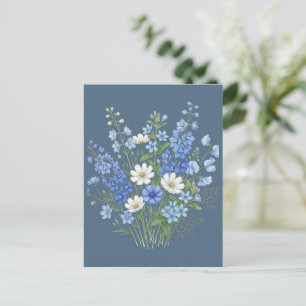 Blue Wildflower Bouquet Botanical Illustration Postcard