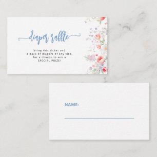 Blue wildflower boy baby in bloom diaper raffle enclosure card