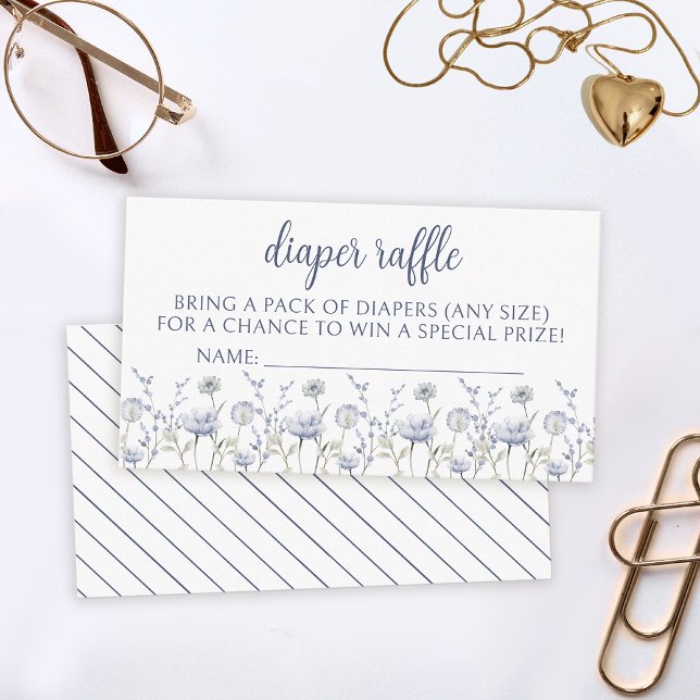 Blue wildflower boy baby shower diaper raffle card (Creator Uploaded)