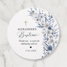 Blue Wildflower Boy Baptism Favour Tags