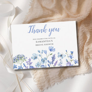Blue Wildflower Bridal Shower Flat Thank You Card