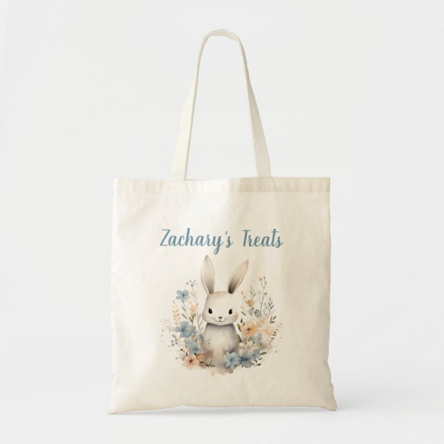 Blue Wildflower Bunny Rabbit Personalised Tote Bag (Front)