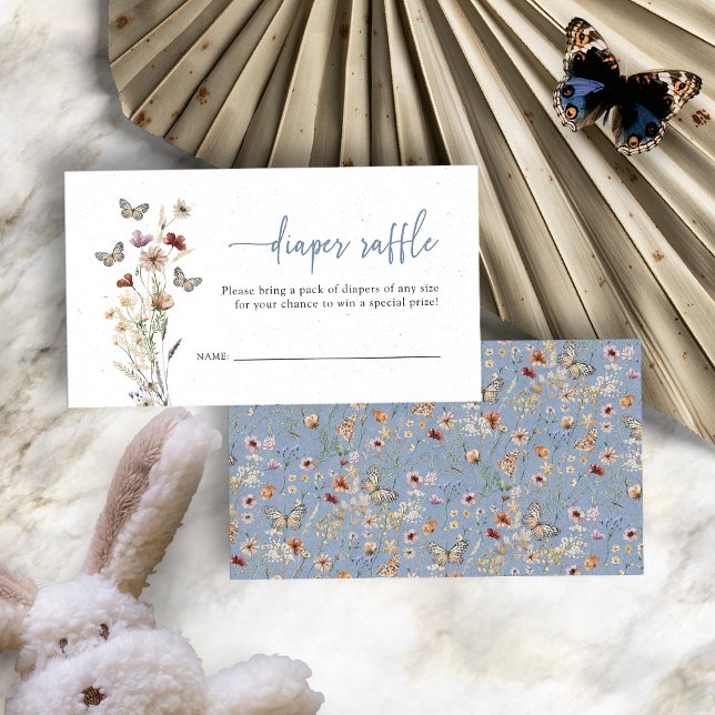 Blue Wildflower Diaper Raffle Enclosure Card (Dusty Blue Boho Wildflower Diaper Raffle Enclosure Card by Painted Paperie
)