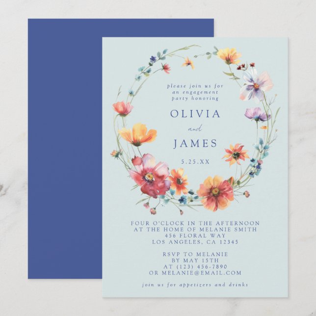 Blue Wildflower Engagement Party Invitation (Front/Back)