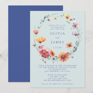 Blue Wildflower Engagement Party Invitation