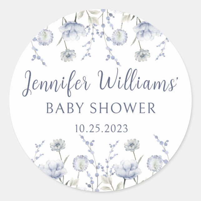 Blue wildflower fall boy baby shower thank you  classic round sticker (Front)