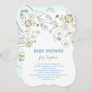 Blue Wildflower Floral Baby Boy Shower Invitation
