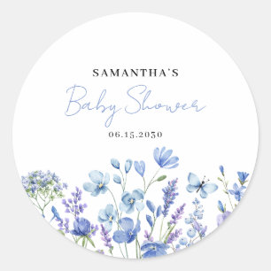 Blue Wildflower Floral Boy Baby Shower Classic Round Sticker