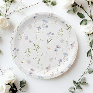 Blue Wildflower Floral elegant Baby Boy shower Paper Plate