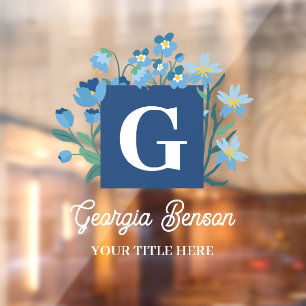 Blue Wildflower Floral Monogram Vintage Script