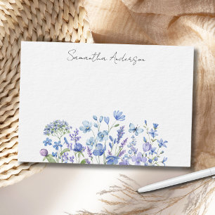 Blue Wildflower Floral Personalised Flat Note Card