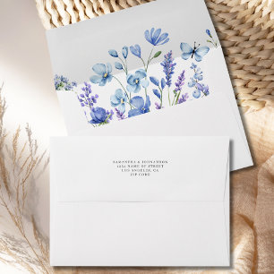 Blue Wildflower Floral Wedding Envelope