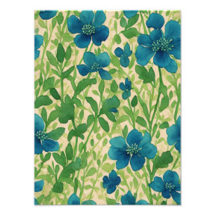 Blue wildflower flowers vintage ephemera pattern photo print