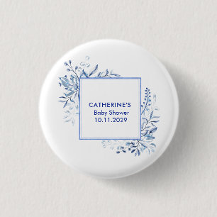 Blue Wildflower Frame Baby Shower Button