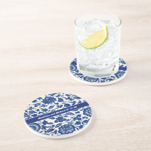 Blue Wildflower French Country Toile Chinoiserie  Coaster