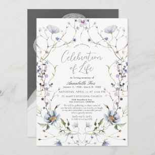 Blue Wildflower Funeral Memorial Invitation
