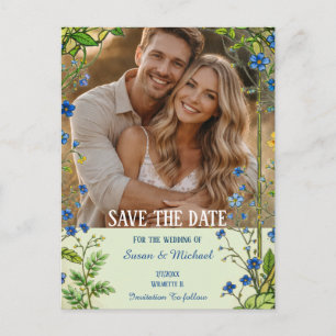 Blue Wildflower   Garden Botanical Announcement Postcard