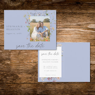 Blue Wildflower Garden Elegant Photo Save the Date Postcard