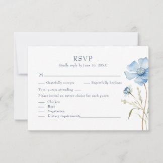 Blue Wildflower Garden Wedding RSVP Card