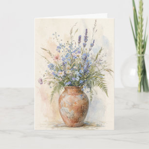 Blue Wildflower Greeting Lavender Botanical Floral Card