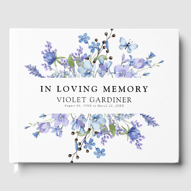 Blue Wildflower In Loving Memory Keepsake Guest Book (Front)