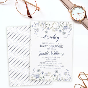 Blue wildflower its a boy baby shower invitation